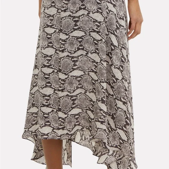 A.L.C. Lev Silk Snake Print Asymmetrical Hem Midi Skirt Size 0 - Picture 4 of 11